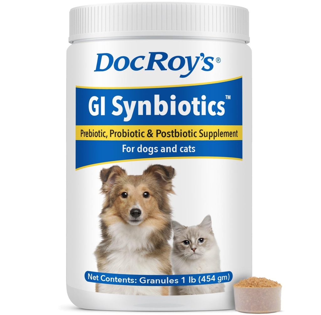 Doc Roy 's GI Synbiotika Probiotiske & Prebiotiske Granulater til hunde og katte - fordøjelse og immunforsvar supplement med levende kulturer, BgMOS & Beta Glucans - kylling flavor - 454g Granulater