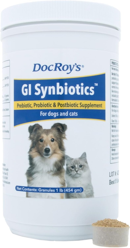 Doc Roy 's GI Synbiotika Probiotiske & Prebiotiske Granulater til hunde og katte - fordøjelse og immunforsvar supplement med levende kulturer, BgMOS & Beta Glucans - kylling flavor - 454g Granulater