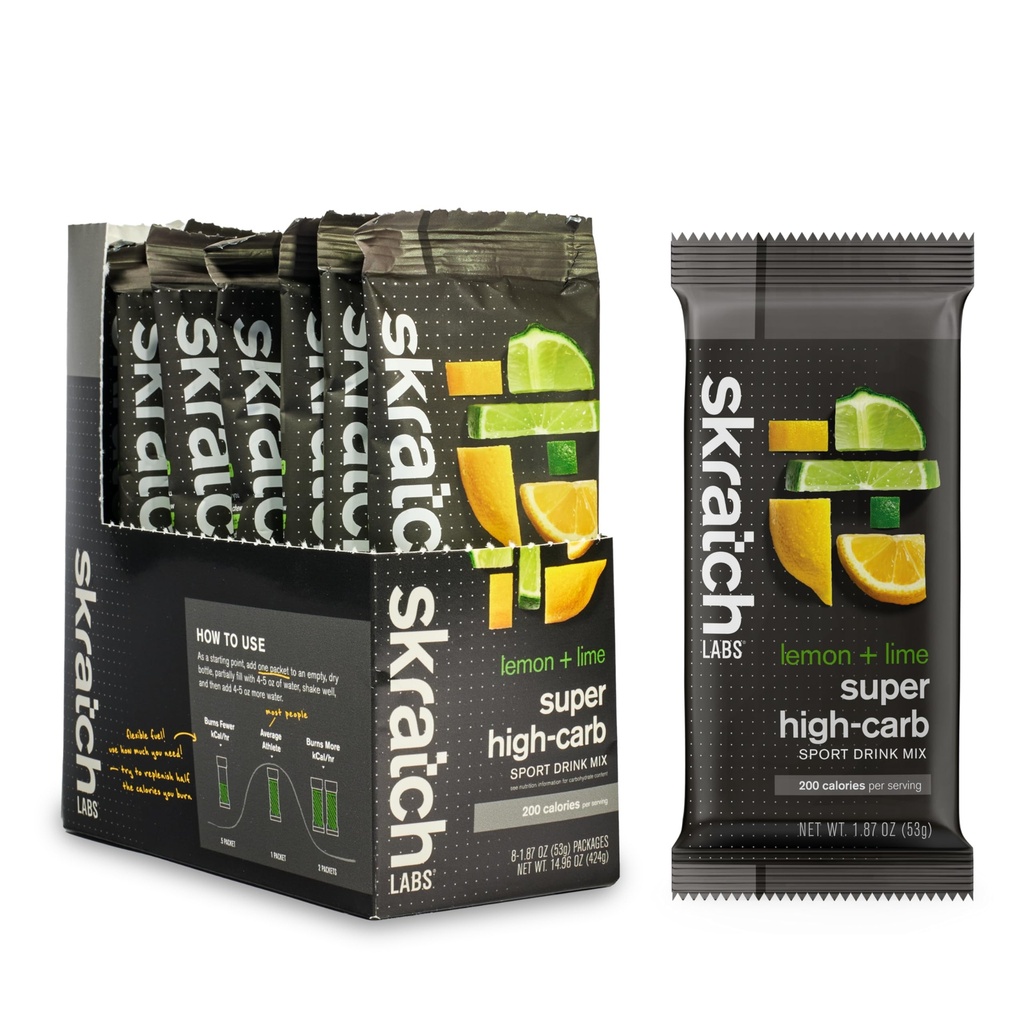 Skratch Labs Super High- Carb drikke mix pakker - Kulhydrat pulver - Cluster Dextrin og elektrolyter - Endurance Energi- Energy Gel Alternativ - Lemon / Lime - 8 enkelt serveringspakker - Non-GMO