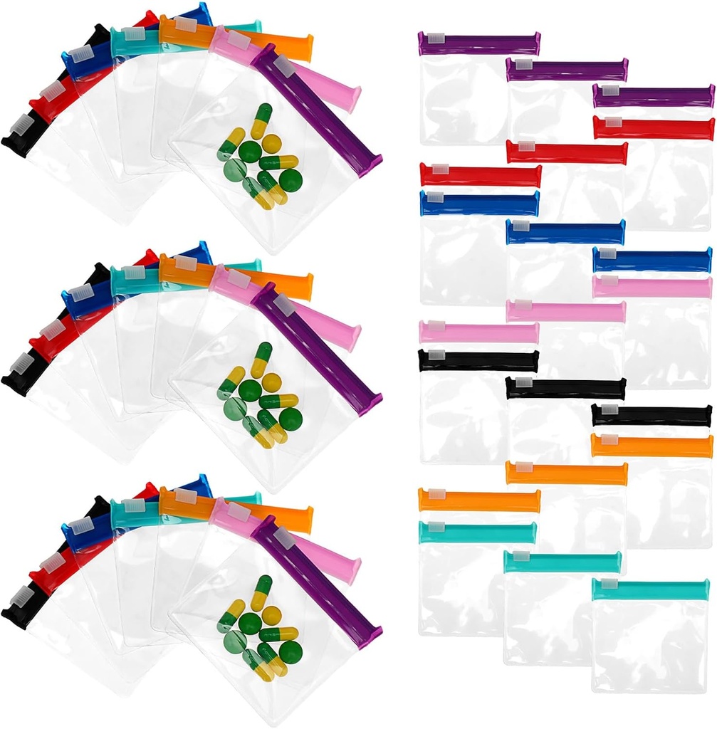 21 PCS Pill Pouch Tasker Zipered Genanvendelige Clear Medicine Pill Organizer Bag Farverige rejse Portable Seal Mini Pill Storage Pouches Containers til 7 dages daglige rejse supplement forsyninger