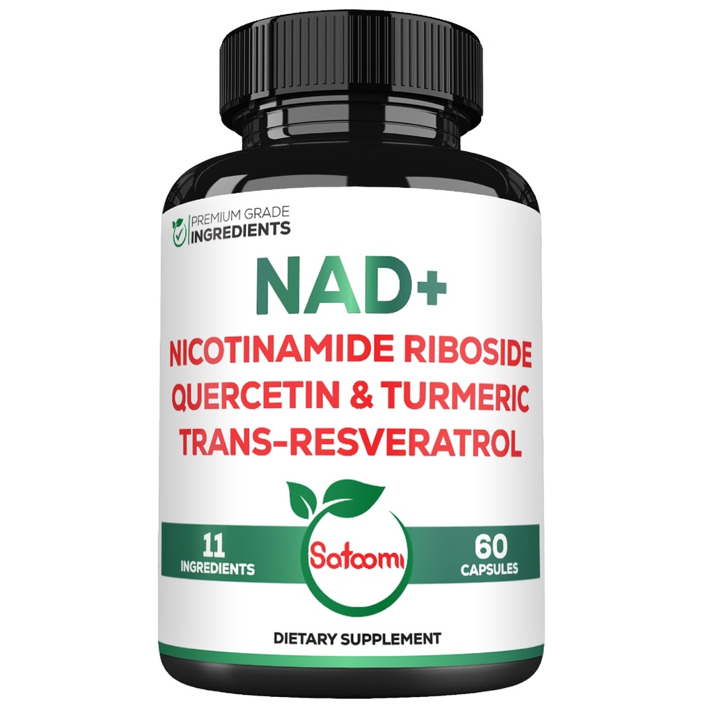 Satoomi NAD tillæg for kvinder - NAD Nicotinamid Riboside Resveratrol 900mg, Quercetin, gurkemeje, Astragalus, Ginseng, Vitamin D3, C-vitamin - 60 Tæl