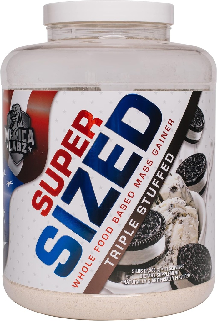 'Merica Labz Super Sized Whole Food Based Mass Gainer med 46 g protein, omfatter fordøjelsesbesvær Enyzmes til nem fordøjelse, 5 lbs (tredobbelt fyldt)