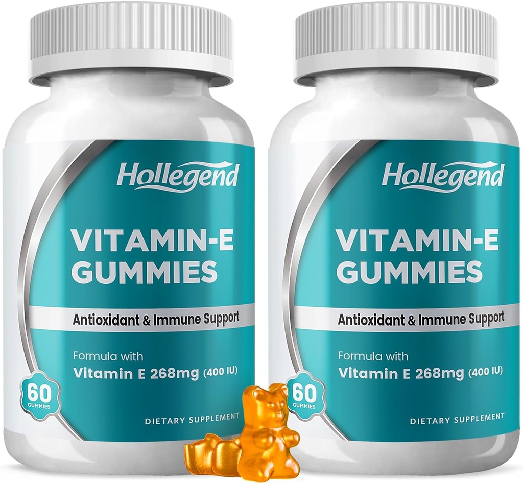 E-vitamin Gummies 268mg 400 IE, naturligt E-vitamin tyggetabletter til voksne, kvinder & mænd, hud og immunforsvar, antioxidant, orange flavor, 120 greve