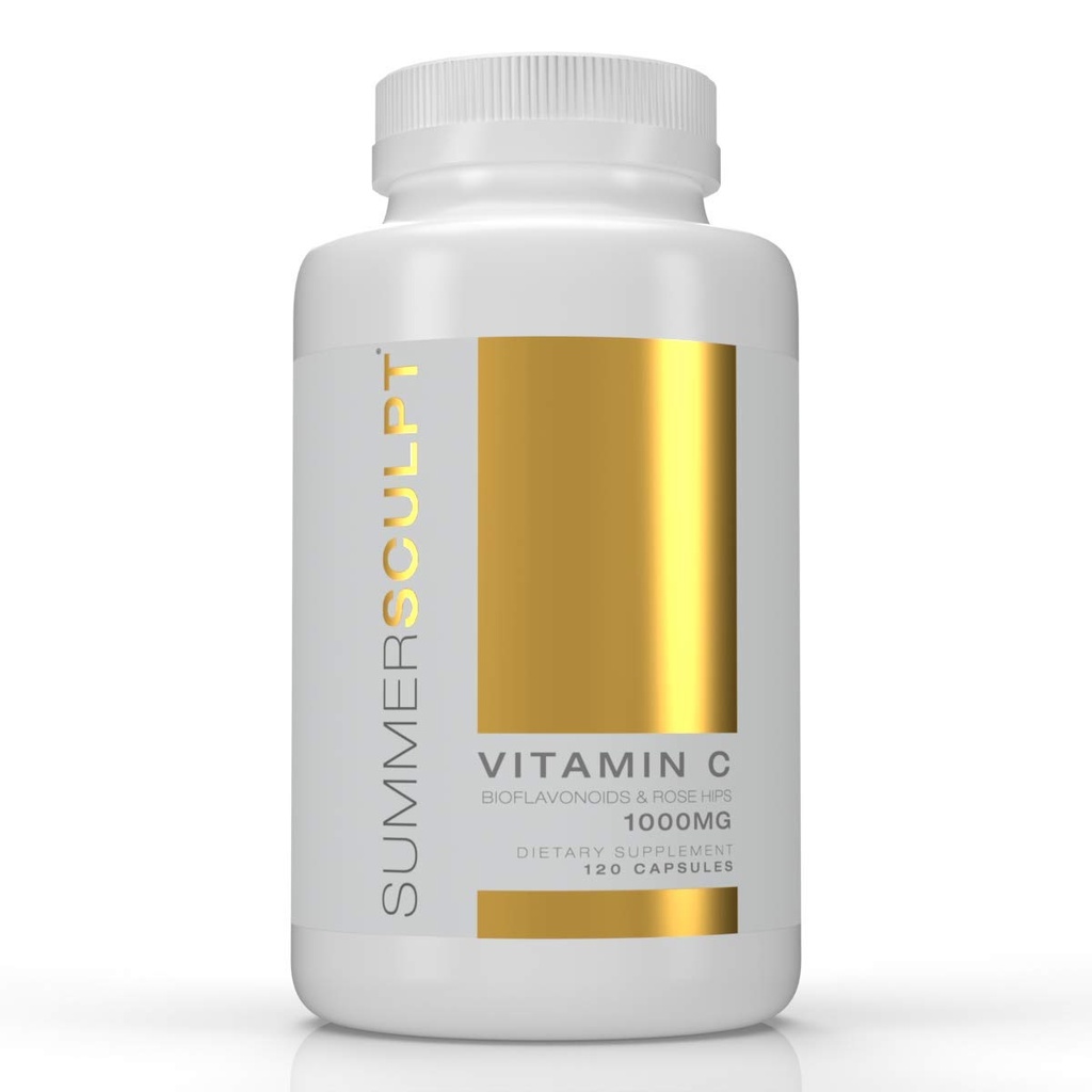 C-vitamin 1000 mg daglig immunforsvar med Rose HIPS & Citrus Bioflavonoider Sund hud & Joints Buffered Non- GMO NonAcid, 120 kapsler