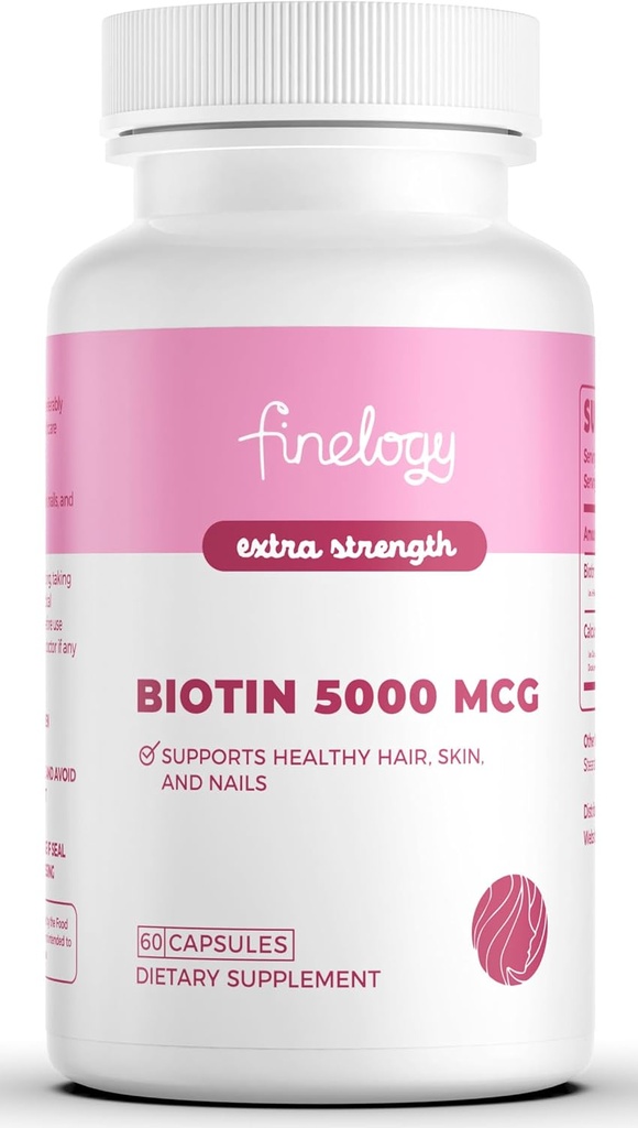 Ekstra styrke Biotin 5000 MCG, 60 kapsler til hår, hud, negle & ben sundhed, non-GMO & gluten- fri, højpotens biotin supplement (2-måned Tilgang)