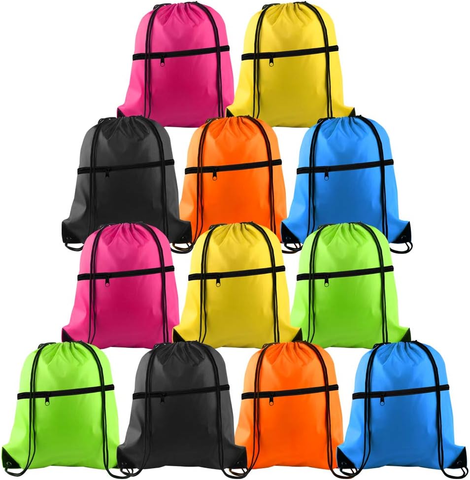 KUUQA 12Pcs Løbegang Bag Sport Gym String rygsæk Bulk Cinch taske Sæk med lynlås til School Yoga Sport Gym Traveling