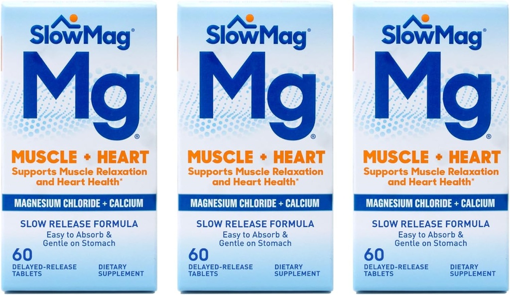 Slow Mag Magnesiumchlorid og calcium, 60 tabletter hver (værdipakke med 3)