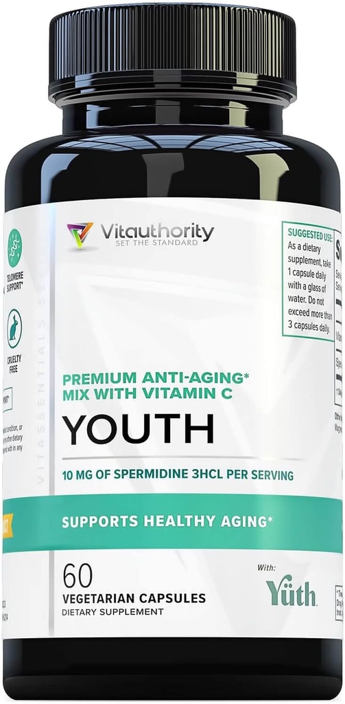 Enhanced Absorption Pure Spermidin Supplement - 99% Standardiseret Spermidine 3HCL Anti Aging Supplement for kvinder og mænds lange levetid Brain Telomer Heart Cell og Skin Support - 60 Servering