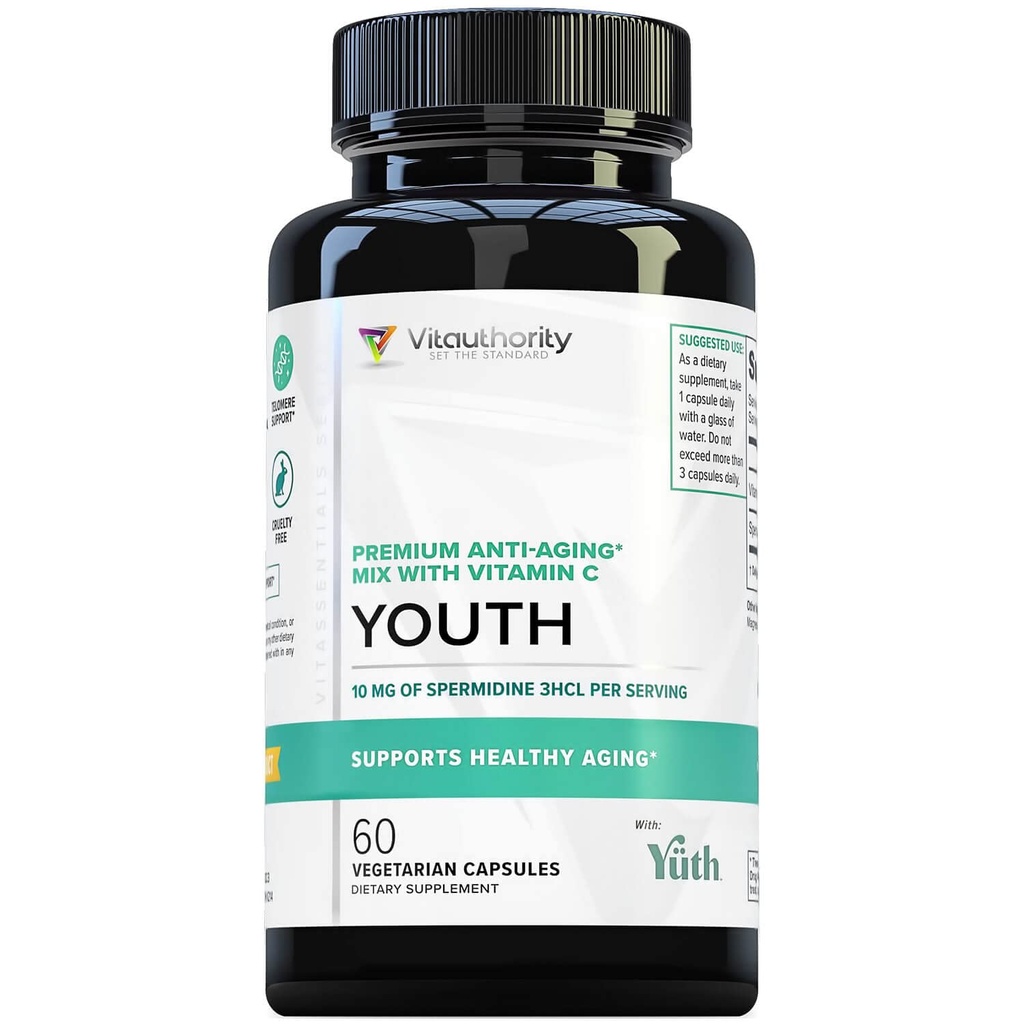 Enhanced Absorption Pure Spermidine Supplement - 99% Standardized Spermidine 3HCL Anti Aging Supplement for Women and Men’s Longevity Brain Telomere Heart Cell and Skin Support - 60 Servings