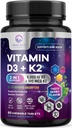 Vitamin D3 K2 - 5000 iu Vitamin D3 & 100 mcg Vitamin K2 (MK- 7) Kompleks til immunforsvar - Knogler, tænder og muskler Helbredsstøtte - Berry Chewable, Gluten Free, Non- GMO, Flasket i USA - 60 tabletter