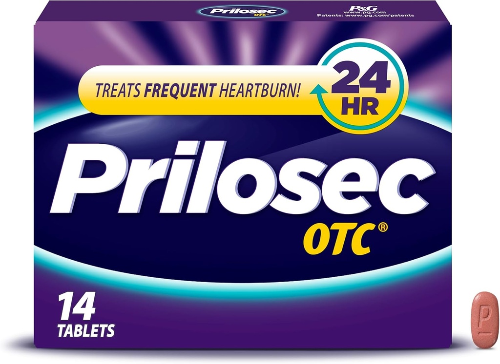 Prilosec OTC, Omeprazol Delayed Release 20mg, Acid Reducer, Treats Hyppig Heartburn for 24 Hour Relief, All Day, All Night *, Heartburn Medicine, 20mg, 14 tabletter