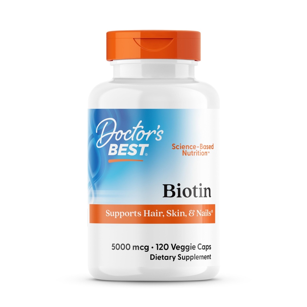 Lægens bedste biotin understøtter hår, hud, negle, boost energi, nervesystem, non-GMO, Vegan, Gluten Free, 120 Greve
