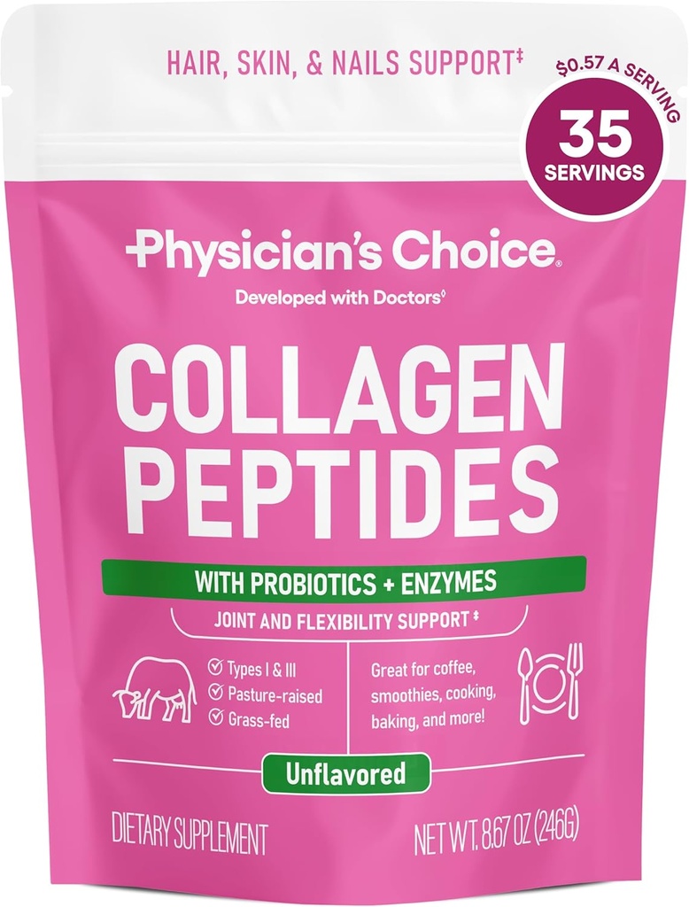 Lægens CHOICE Collagen Peptider - Hydrolyseret protein pulver til hår, hud, joints - Græs Fed, ikke-GMO