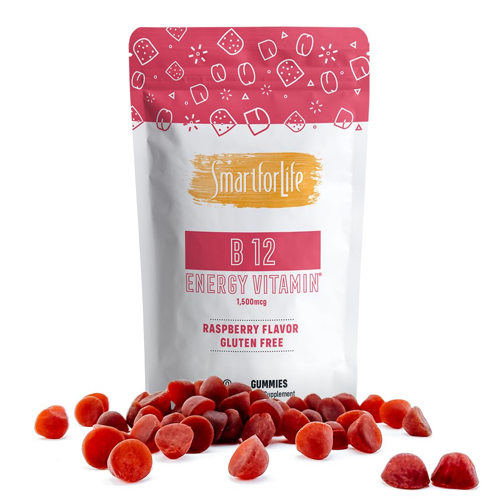 B12 Gummy vitaminer - 1500 mcg vitamin B12 Gummies for voksne og børn - Hjælper med energi, Metabolisme, Knoglenervesystem support - Raspberry Flavor - 60 Greve - 60 dages forsyning