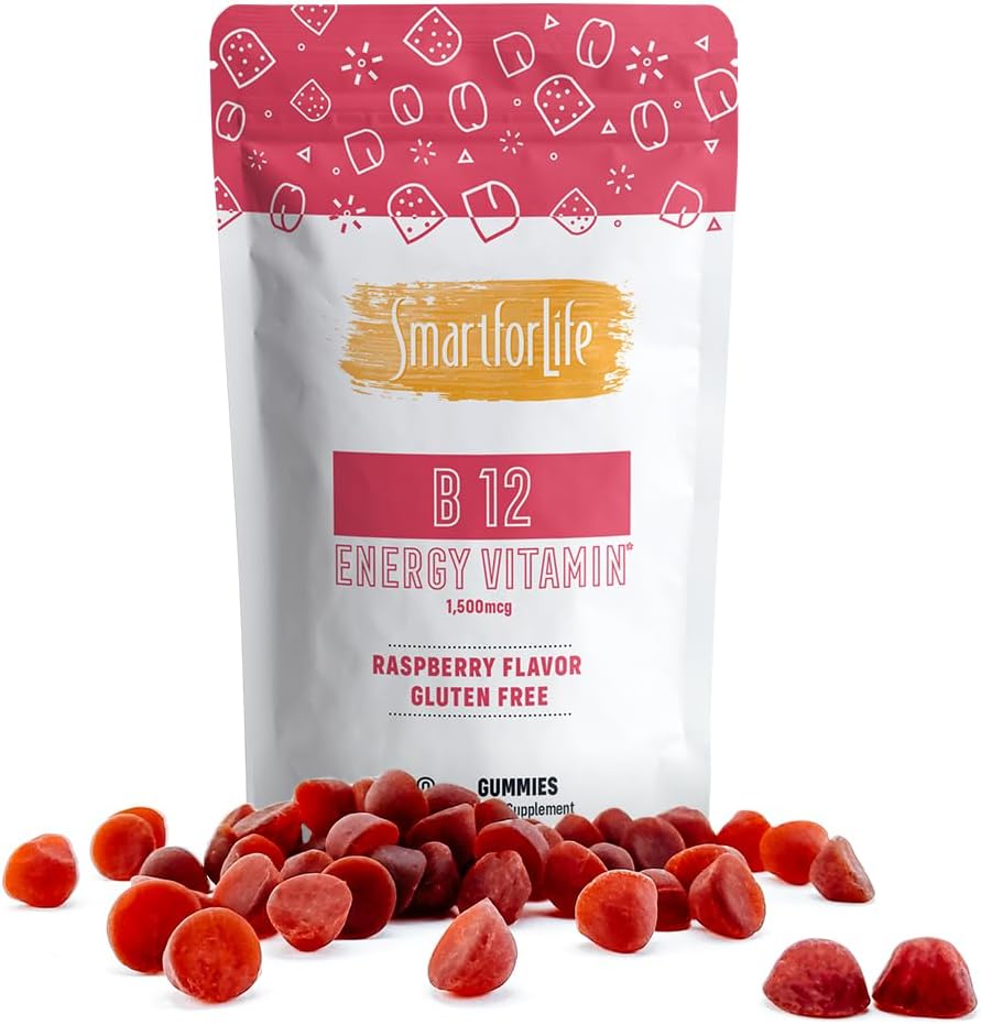 B12 Gummy vitaminer - 1500 mcg vitamin B12 Gummies for voksne og børn - Hjælper med energi, Metabolisme, Knoglenervesystem support - Raspberry Flavor - 60 Greve - 60 dages forsyning