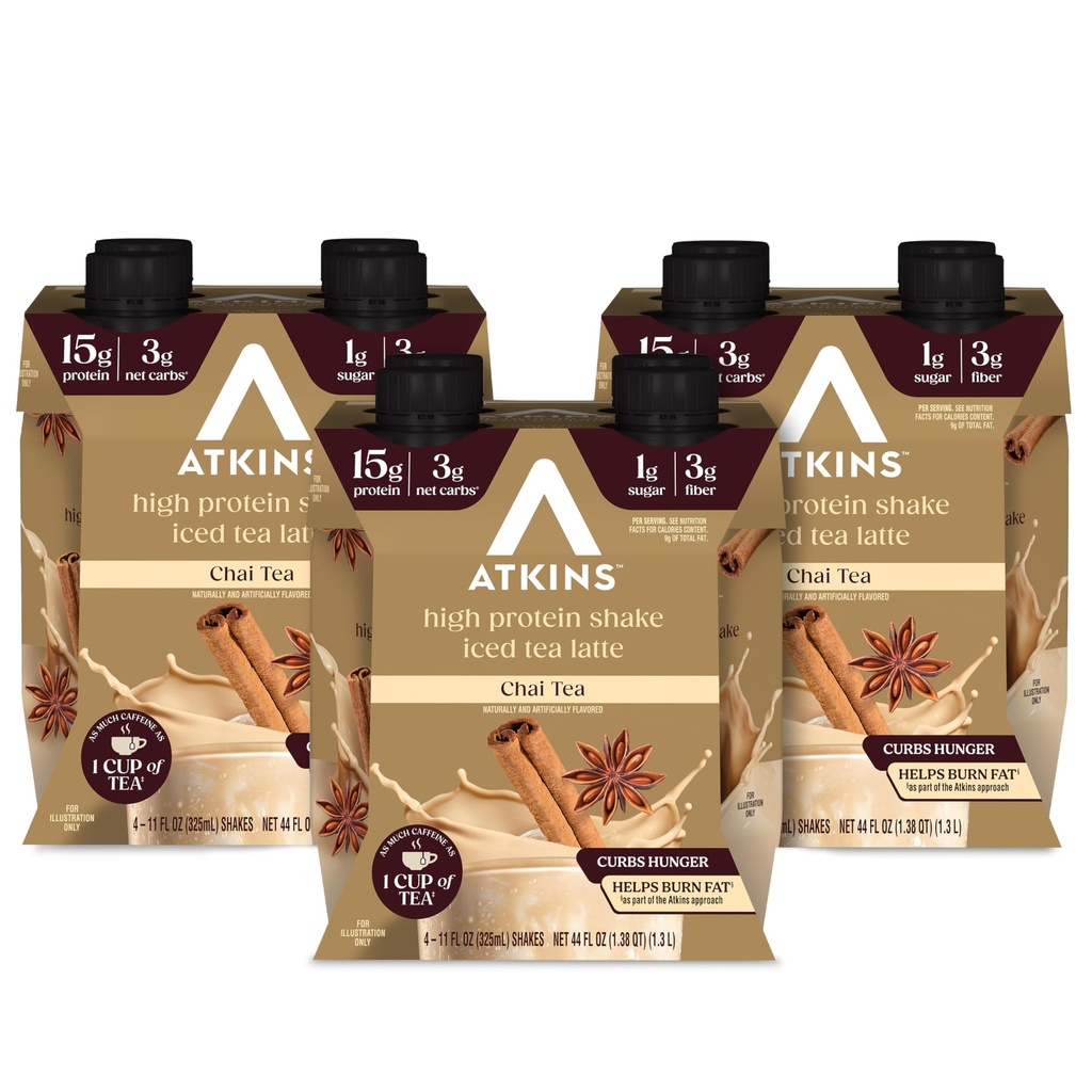 Chai Tea Latte Flavored Protein Shake, High Protein Shake, Low Glycemic, Low Carb, Low Sugar, Keto Friendly, Gluten Free, 12 tæller (3 sæt af 4)