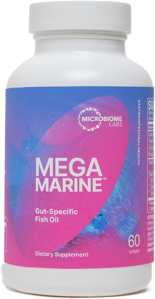 Mikrobiome Labs MegaMarine Omega 3 Fish Oil Supplements - Gut- Specifikt EPA DHA Omega 3 Supplement med DPA for Gut Health - Support Immuno Gut Barrier Funktion (60 Softgel)