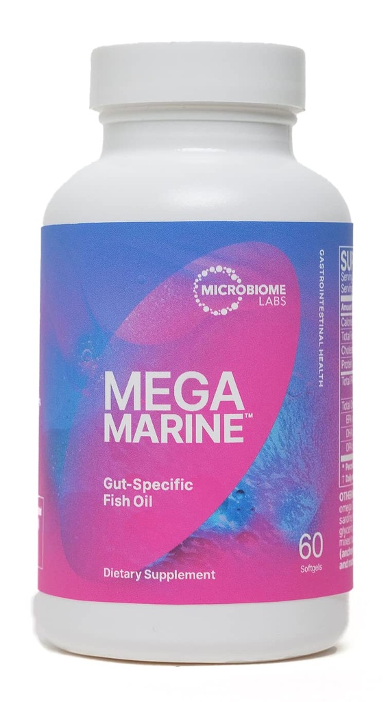 Mikrobiome Labs MegaMarine Omega 3 Fish Oil Supplements - Gut- Specifikt EPA DHA Omega 3 Supplement med DPA for Gut Health - Support Immuno Gut Barrier Funktion (60 Softgel)