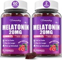 Melatonin Gummies 20mg for voksne - Maksimal styrke Melatonin Gummies med L- Theanin, Magnesium, Omega-3, MSM, D3 & Zink - Ikke-Habit Forming, Vegan, Ikke-GMO, Natural Mixed Berry Flavor