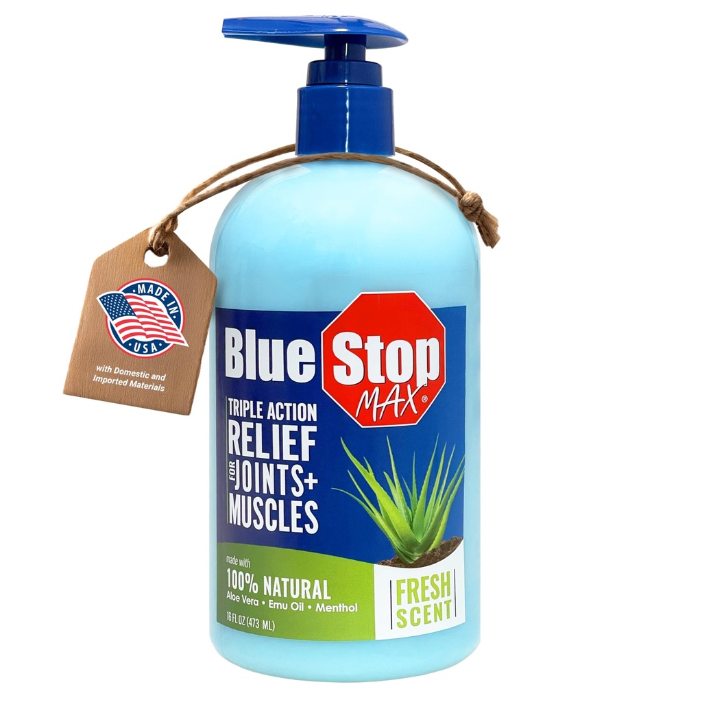 Blue Stop Max Massage Gel til Body Aches, 16 oz Pump Flaske; 3 i 1 Produkt lindrer Body Aches, Understøtter Joins og Nærmer huden