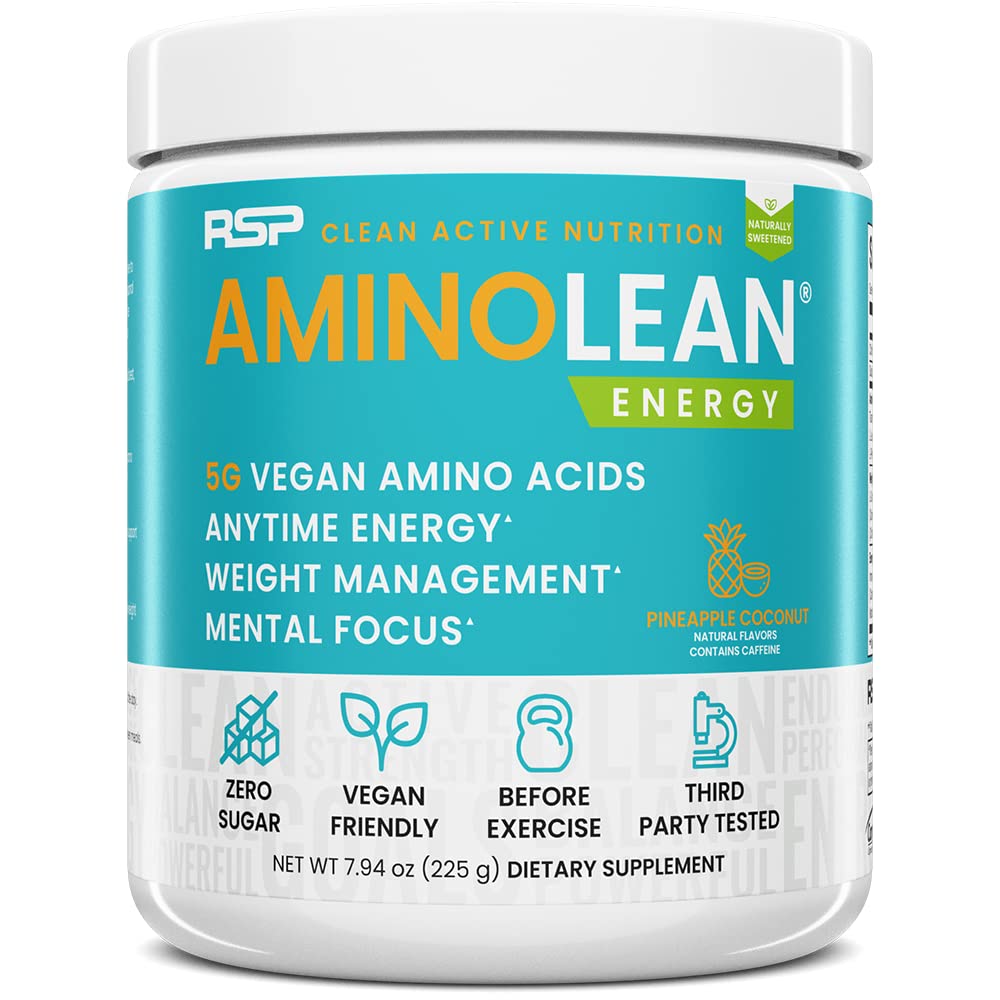 RSP Vegan AminoLean - All- in- One Natural Pre Workout, Amino Energy, Vægt Management med BCAA, Komplet Vegan Preworkout Powder, Ananas Kokokos