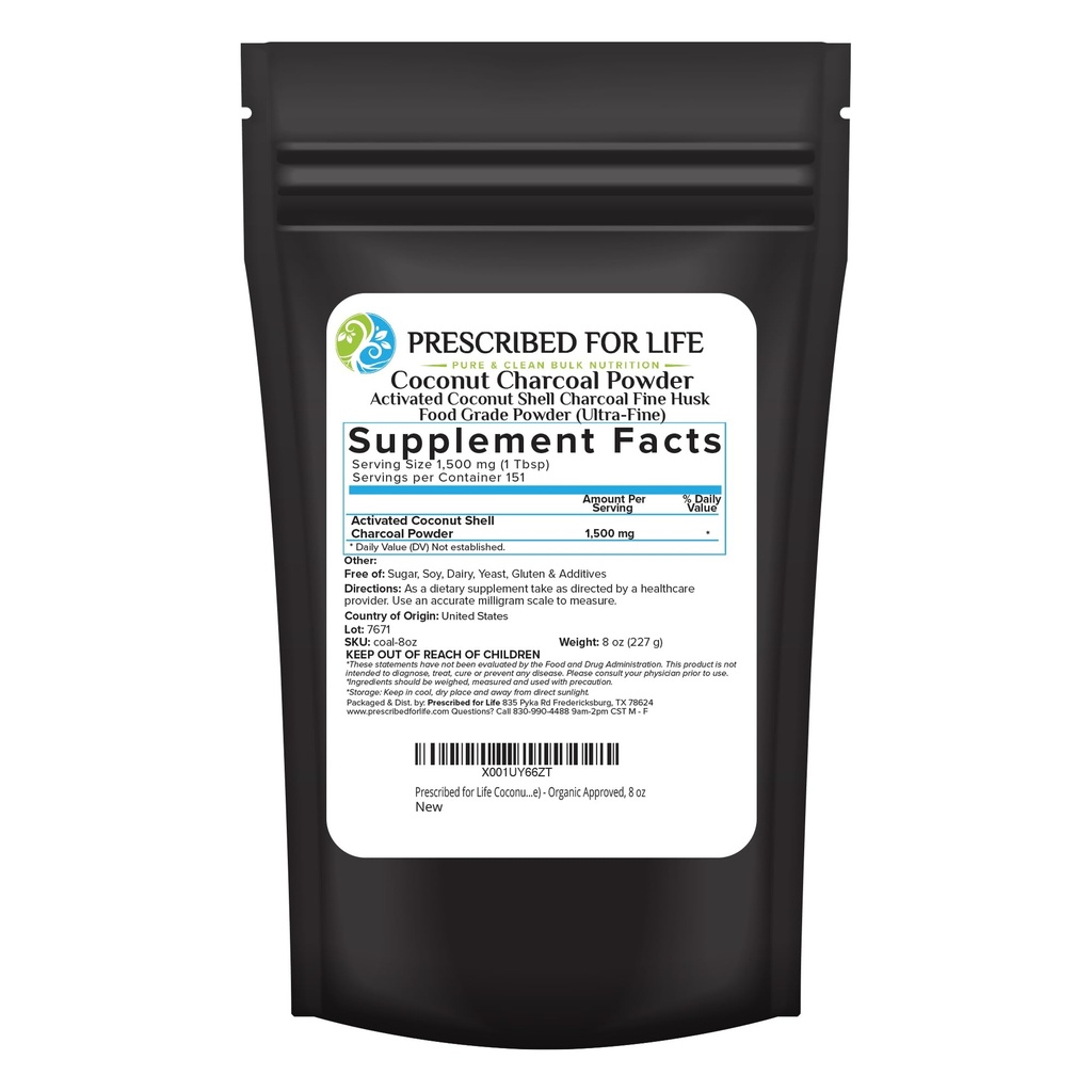Udskrevet for liv Aktiveret Charcoal Powder, kokos Shell Charcoal Ultra Fine Husk Food Grade Powder (8 oz)