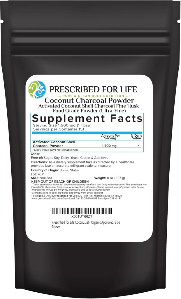 Udskrevet for liv Aktiveret Charcoal Powder, kokos Shell Charcoal Ultra Fine Husk Food Grade Powder (8 oz)