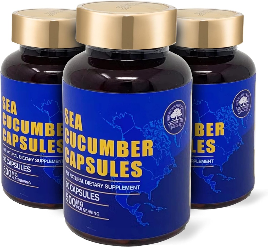 Søagurk, vilde kapsler Søagurk, Natural Extract Supplement, Super Natural Antioxidant, Immunbuilder, Brusk Beskyttelse - 90 Kapsler, 500mg / Flaske - Tre flasker