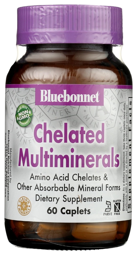 Bluebonnet Nutrition High Potency Chelated Multimineraler, Albion Chelated Minerals, Soy- Free, Gluten- Free, Non- GMO, Kosher Certified, Dairy- Free, 60 Caplets, 20 Servere