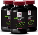 Gray hår supplement - Anti Gray hår kompleks - Gray hår reversal, naturlige shade, farve beskyttelse, hår Tone Revival, hår Virancy, Gray hår Revival, Lyse hår Tone 3 flasker 180 kapsler