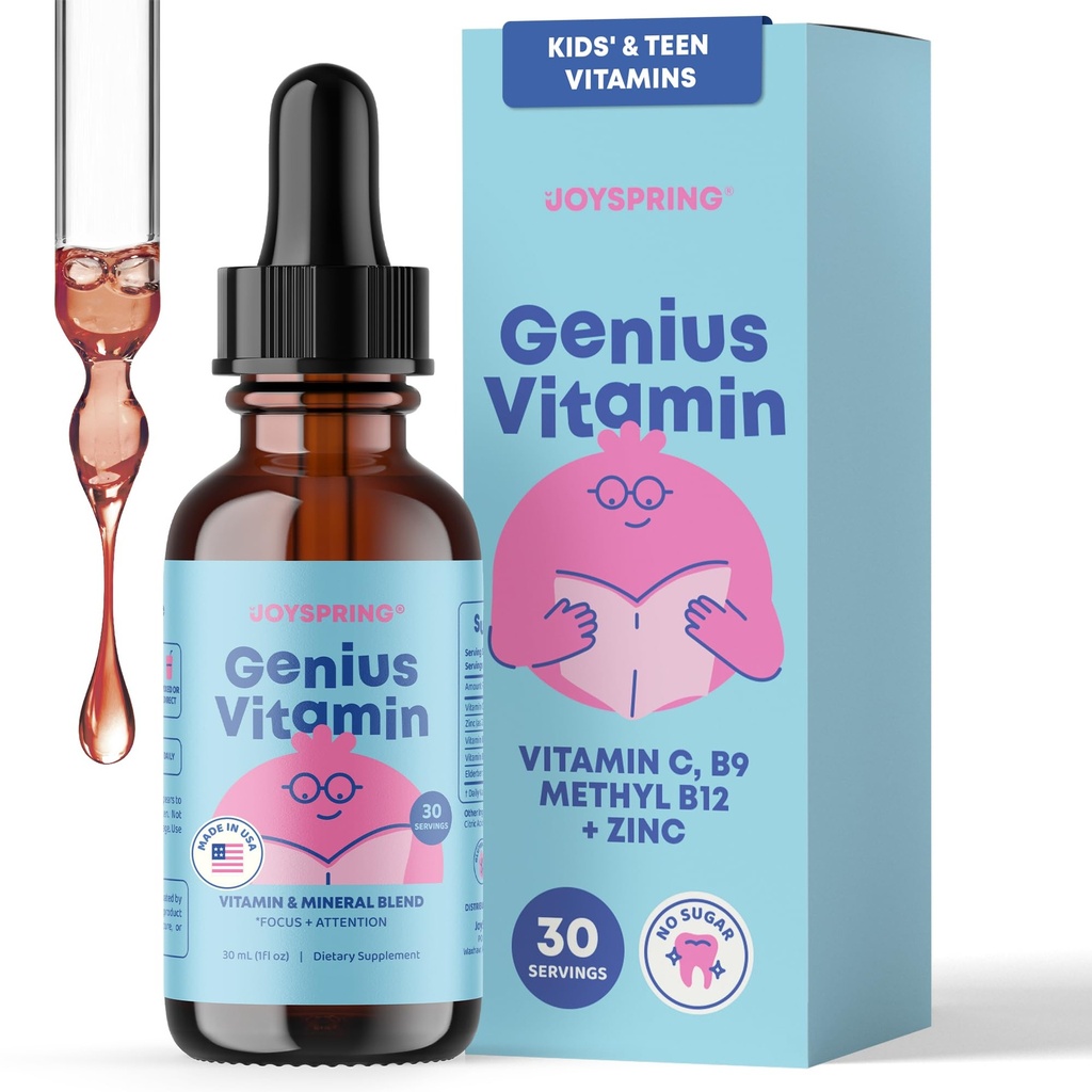 JoySpring Kids B Complex Medical 124; Vitamin B Complex Liquid Drops med Elderberry, Zink & Vitamin C Medical 124; Støtte til Samlet Wellness (1 fl oz) 30 Servering