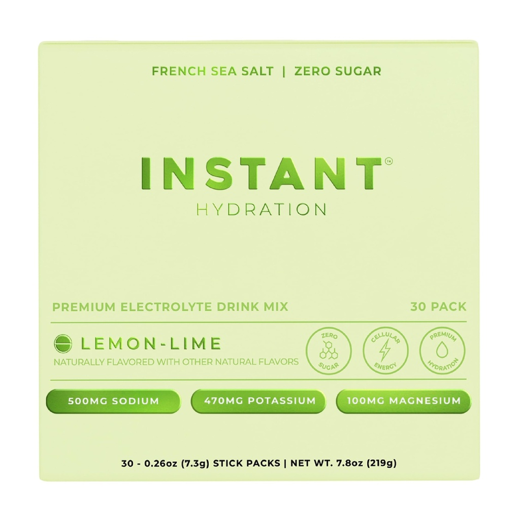 Instant Hydration Electrolytes Powder Packets - Lemon Lime Drink Mix - Zero Sugar - Keto, Vegan, Gluten- Free, Non- GMO - Boost Recovery, Brain Health, Muscle & Tissue Support - 30 sticks