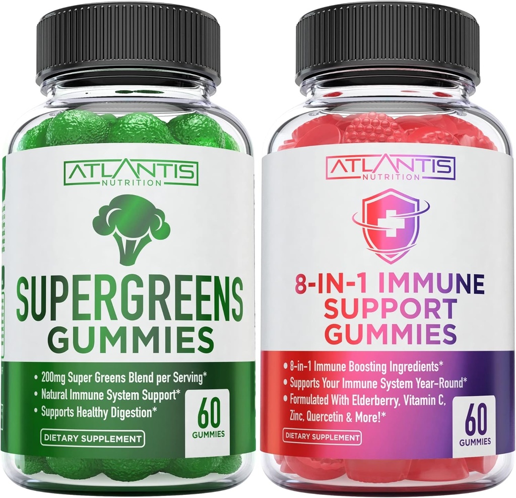 Atlantis Nutrition 60 Supergreens Gummies + 8- 1- immunstøtte 60 Gummies