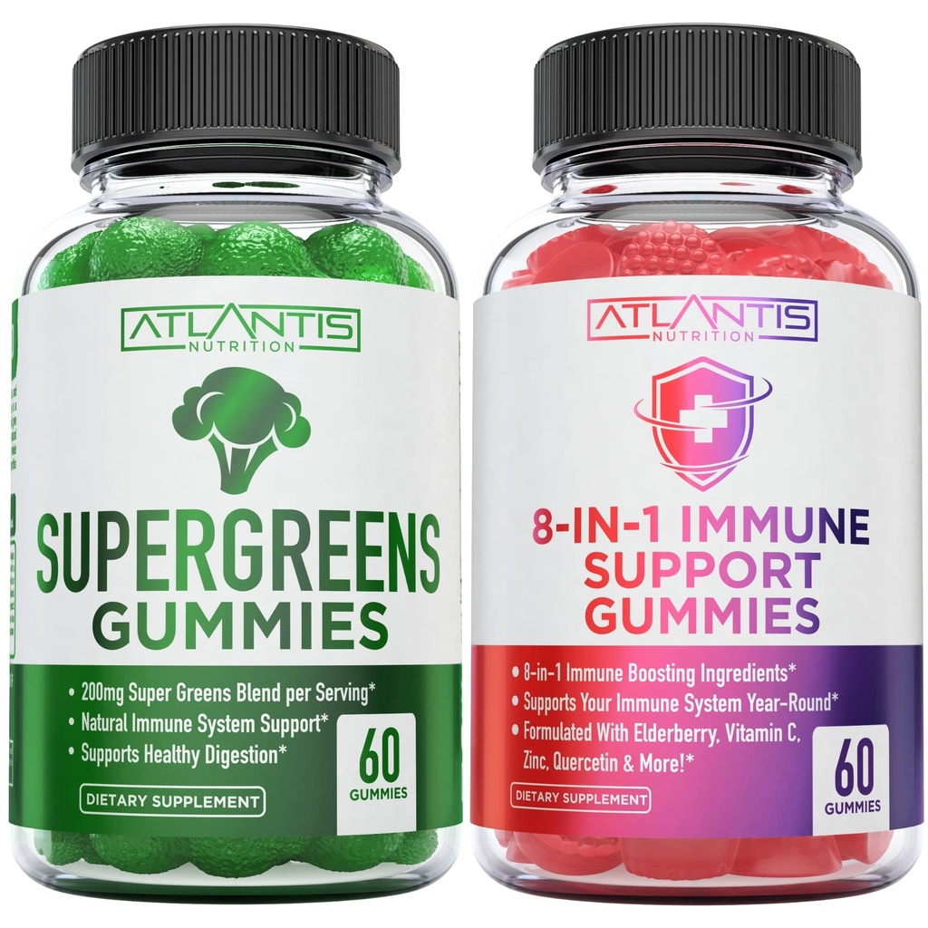 Atlantis Nutrition 60 Supergreens Gummies + 8- 1- immunstøtte 60 Gummies