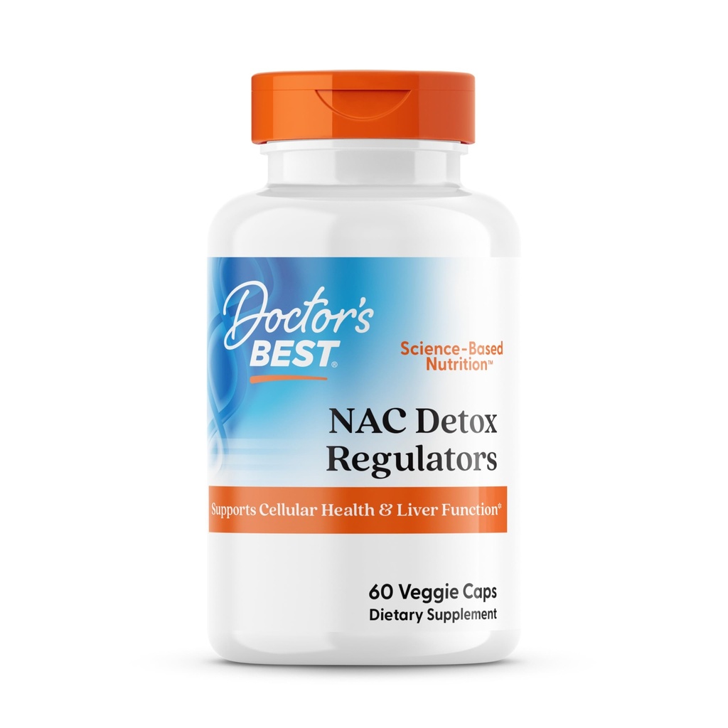 Doctor 's Best NAC Detox Regulators Supplement for Mænd & Kvinder - N- Acetyl Cysteine 600 mg, Lever Health Support, NAC kapsler med Selenium & Molybdæn, Understøtter Antioxidant Defense - 60 Veg Caps