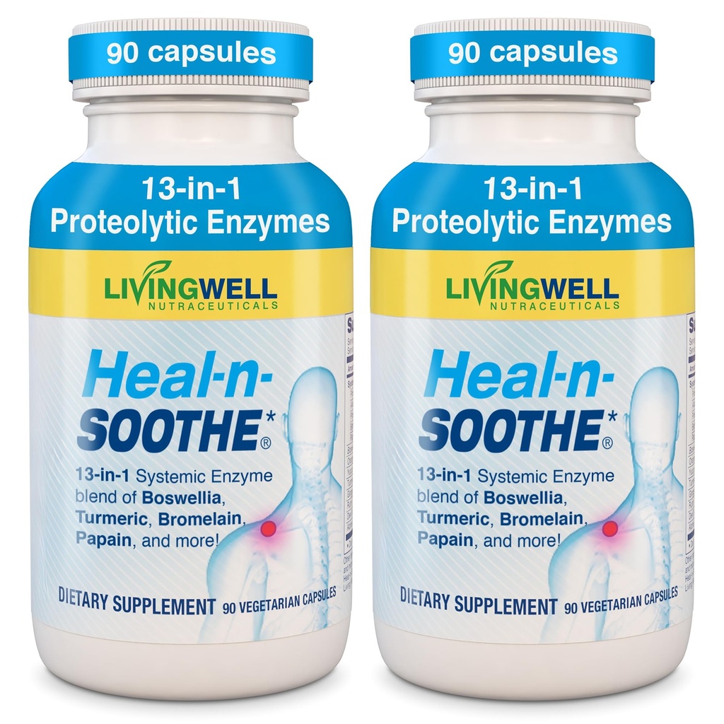 SOOTHE fælles supporttillæg - Proteolytiske enzymer som Bromelain & Papain, med Boswellia, gurkemeje & Gingers - fremmer Protein fordøjelsesfunktion & Body Defense Wellness- 90 Greve (2 Pack)