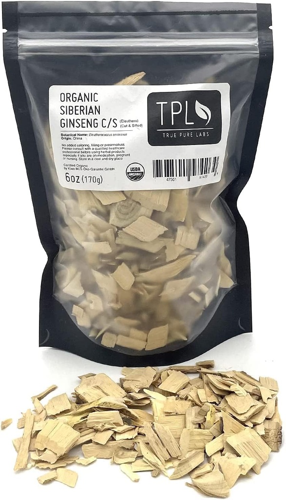 TPL Organic Sibirisk Ginseng Eleuthero Root Tørret C / S 6Oz Premium Kvalitet. Certificeret økologisk. Gluten fri, ikke GMO og Vegan