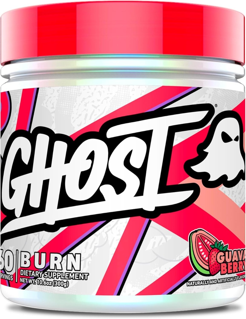 GHOST Burn Weight Management Powder, Guava Berry (60 Servering) - Metabolisme og energi Support til mænd og kvinder - Naturlig Koffein, L-Carnitin & L-Tyrosine - Gluten, Soy & Sugar- Free, Vegan