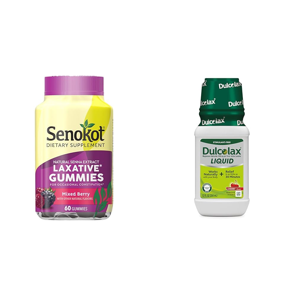 Senokot Kosttilskud Laxative Gummies, Natural Senna Extract, Gentle & Dulcolax Liquid Laxative, Stimulant Free Laxative for Comfortable Relief, Cherry Flavor, 12 oz.