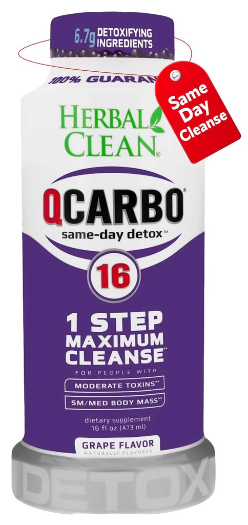 Herbal Clean Qcarbo16 samme dag Detox Rengøring drik (16 fl oz) - Grape Flavor Full Body Rense * Detox drik til moderat toksin niveau *, vitamin B2 og vitamin B12 til mænd og kvinder