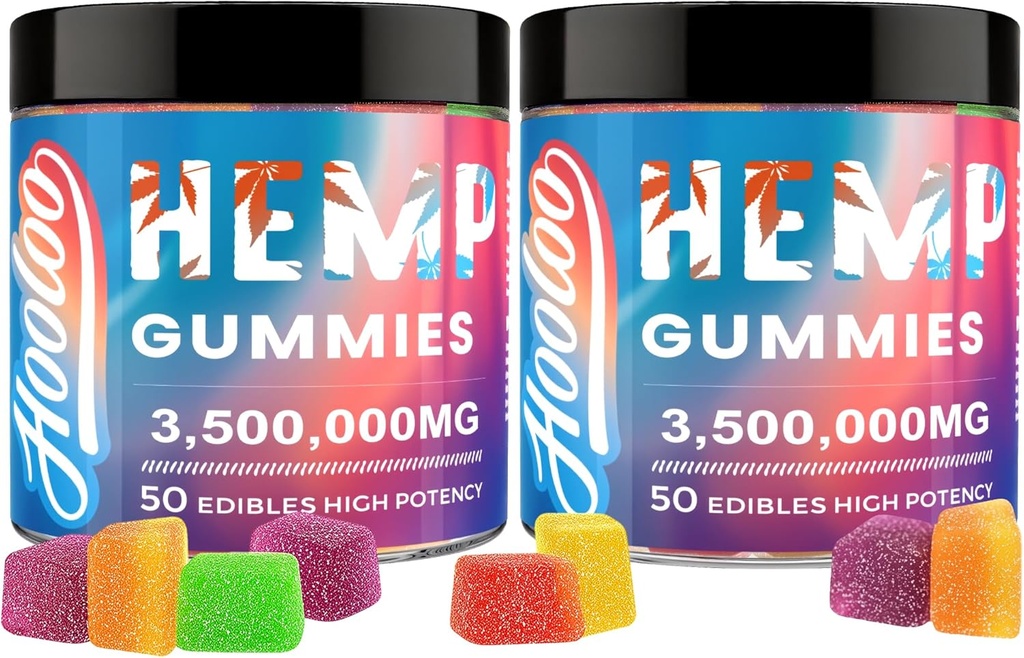 Hamp Gummies Big Cubes Ekstra Styrke til Sengetid Support, Unwind, 6 Fruity Flavors Chewable Hamp Gummy Vitaminer til voksne, Pack of 2, Made in USA