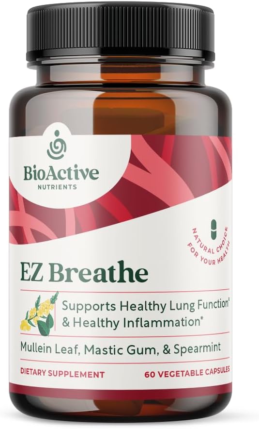 BIOAKTIVE NETRIENSER EZ Træk vejret - 60 kapsler - Muellein Leaf, Bromelain, og Spearmint supplement - Understøtter den samlede sundhed