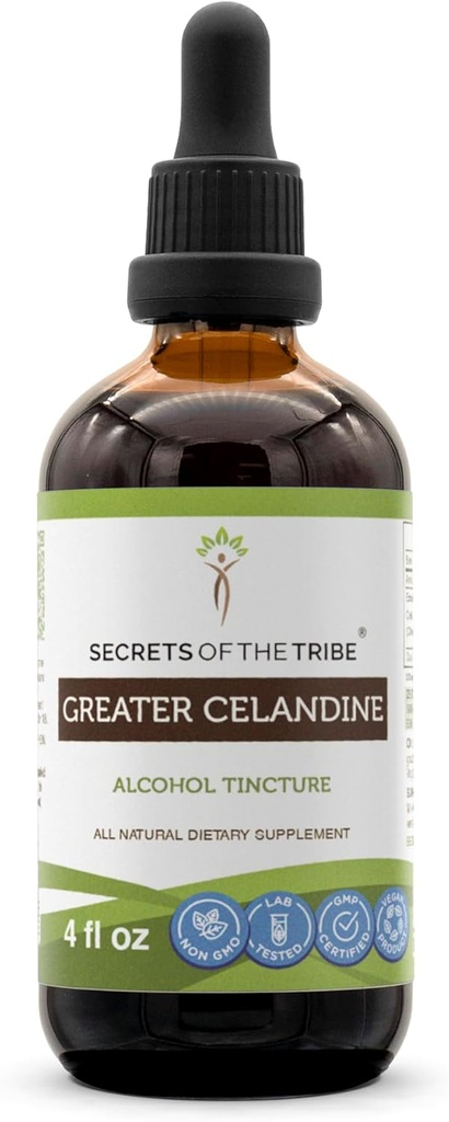 Hemmeligheder for Tribe Greater Celandine Tincture Alkohol Extract, Greater Celandine (Chelidonium majus) 4 OZ