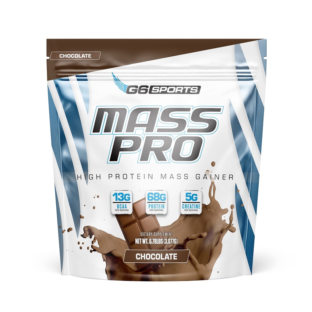 G6 Sports Nutrition Mass Pro High Protein Mass Gainer (64g Protein, Avocado pulver, kokos olie pulver, MCT olie pulver) - 7lb Bag - Chokolade