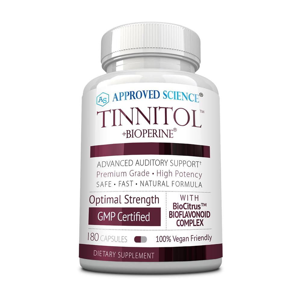 Godkendte videnskab Tinnitol - Tinnitus Support - Ease Ringing i Ørene - Boost Indre Øre Sundhed - 1 flaske - 3 måneders forsyning - Made in USA