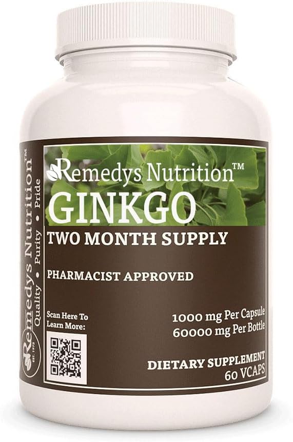 Remedy 's ernæring Ginkgo Biloba Buddha 124; 1.000 mg, 60 Vegan Kapsler Herbal Kosttilskud