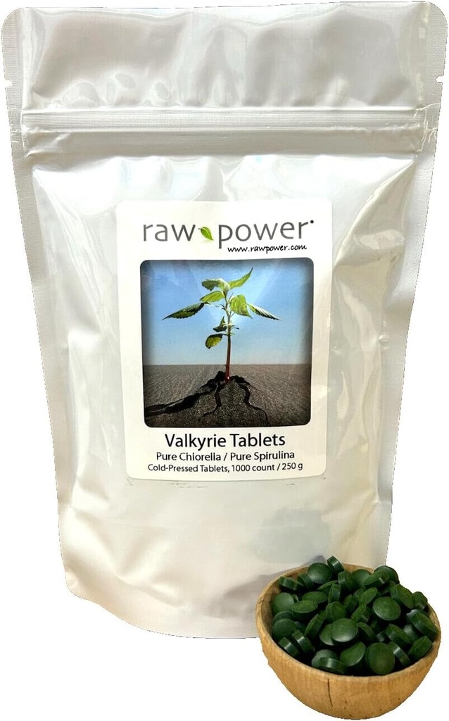 Valkyrie Tablets for Kæledyr, Raw Power (1000 Count, 250g, Cold- presset, Pure chlorella / spirulina)
