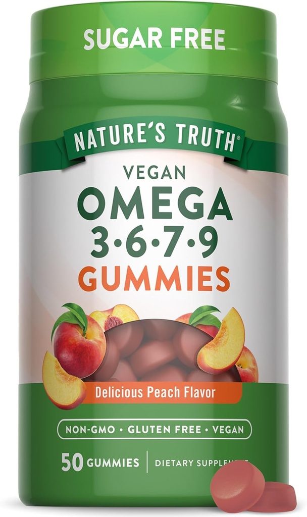 Nature's Truth Vegan Omega 3679 Gummies | 50 Count | Peach Flavor | Non-GMO & Gluten Free Supplement