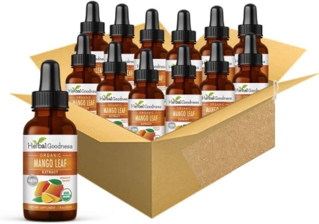 Herbal Goodness Mango Leaves Extract Organic - Mangifera Indica - Metabolisme, Gut, Immunitet, fordøjelsesstøtte, General Wellness - 12 (1oz) btls - Kosher - Made in The USA