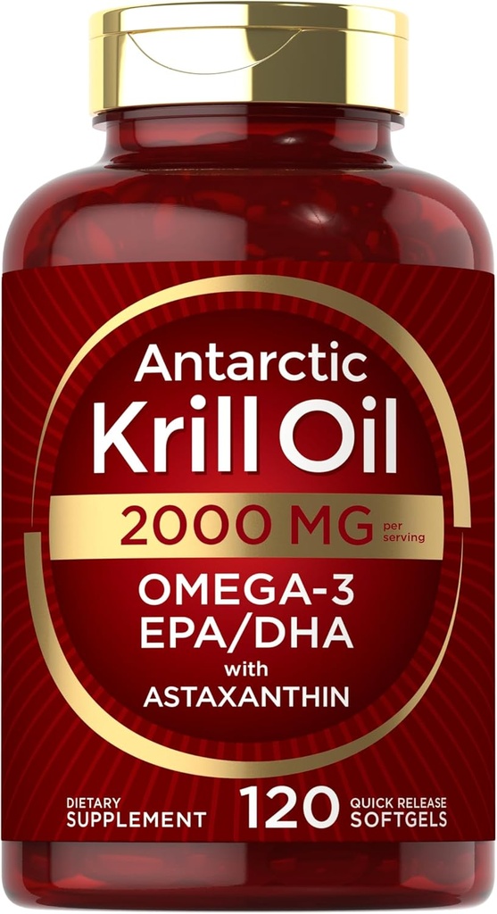 Carlyle Antarctic Krill Oil 2000 mg 120 Softgels against 124; Omega-3 EPA, DHA, med Astaxanthin Supplement Sourced from Red Krill against 124; Maksimum Styrke Testet